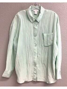 House of Harlow Women Long Sleeve Blouse Top Mint Green Large Crinkle